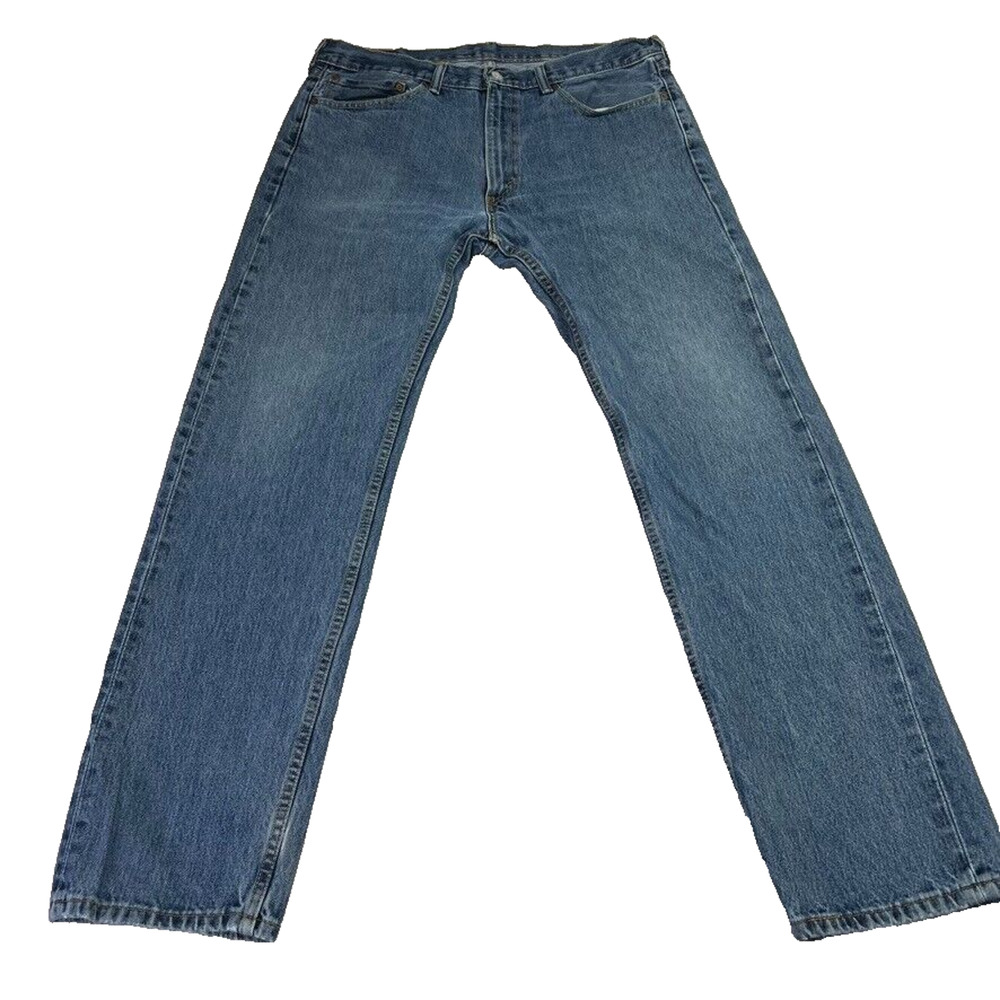 Levi's 505 Jeans Mens W36 L34 Denim Blue Straight Flat Front Mid Rise